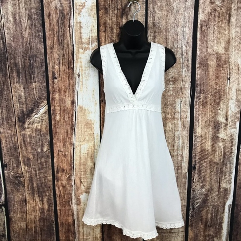 Violet Muslin Summer Crochet Trim Dress Ivory S
